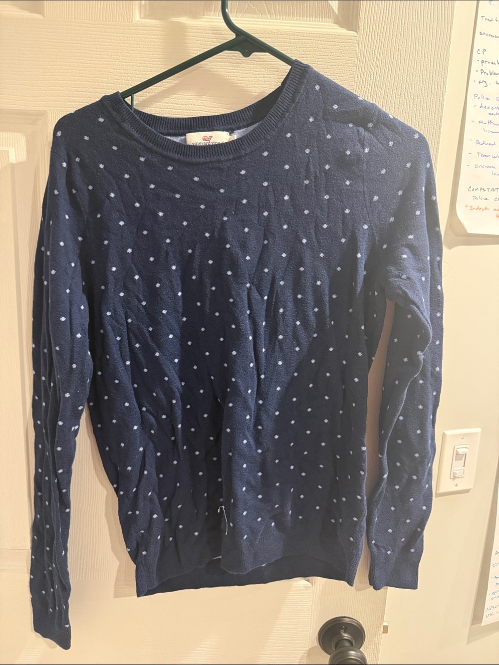 Vineyard Vines Navy Crewneck Sweater with White Polka Dots